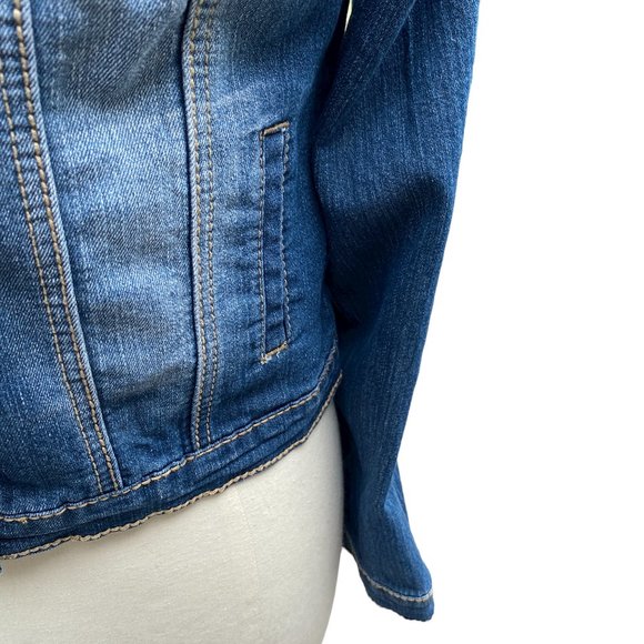 Earl Jean Distressed Faded Denim Trucker Jean Jacket-Gilmore Girls vibe-size S - Picture 9 of 16